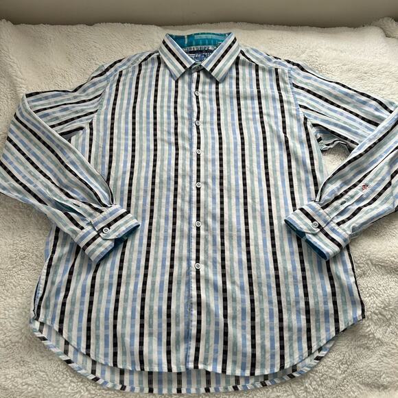 Robert Graham Long Sleeve Button Up Shirt Men's XLarge Blue White Striped - Picture 2 of 8